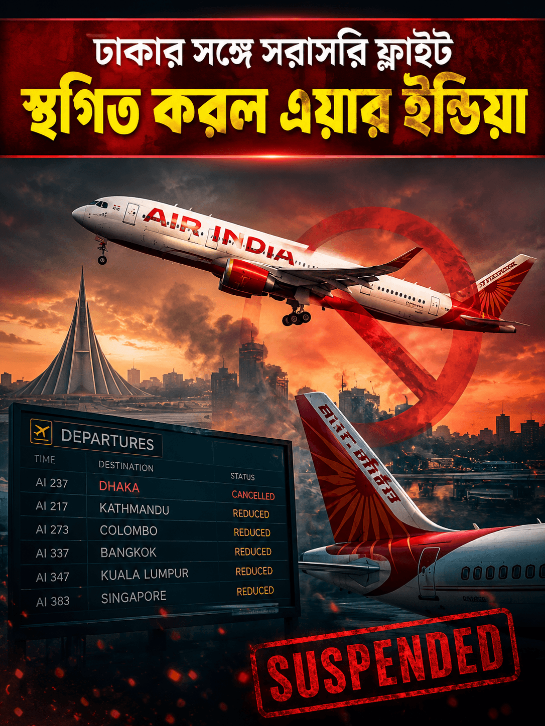 জ্বালানি সংকট ও আকাশসীমা বিধিনিষেধে ঢাকা–মুম্বাই বিমান যোগাযোগ স্থগিত