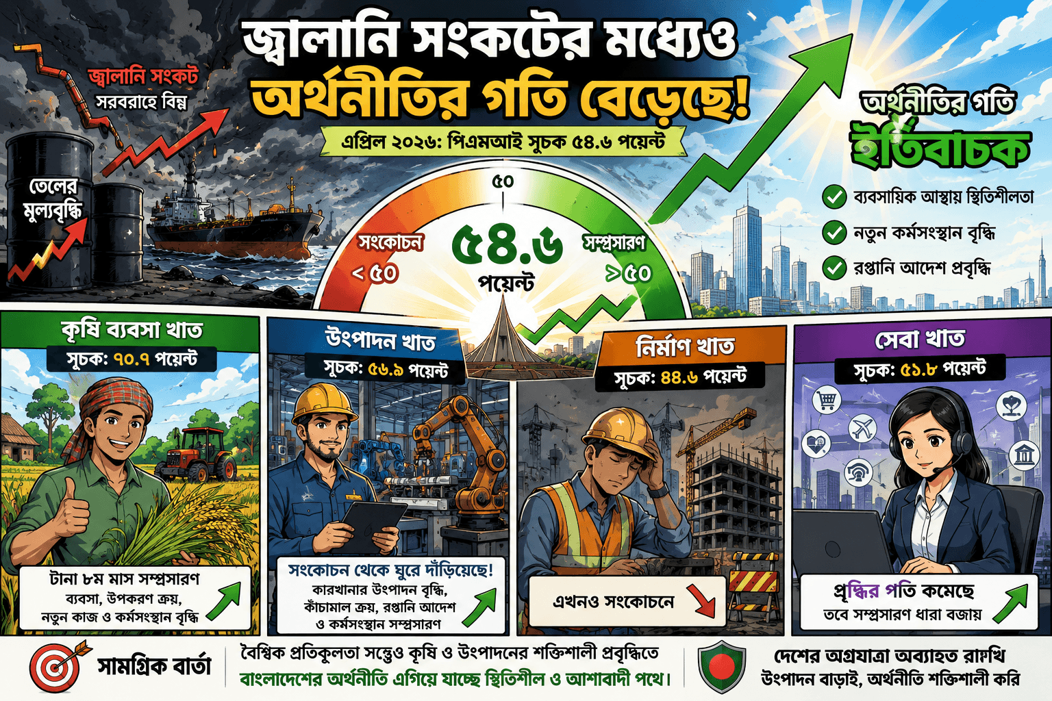 জ্বালানি সংকটের মধ্যেও ঘুরে দাঁড়াচ্ছে অর্থনীতি, বাড়ছে কৃষি ও উৎপাদনের গতি