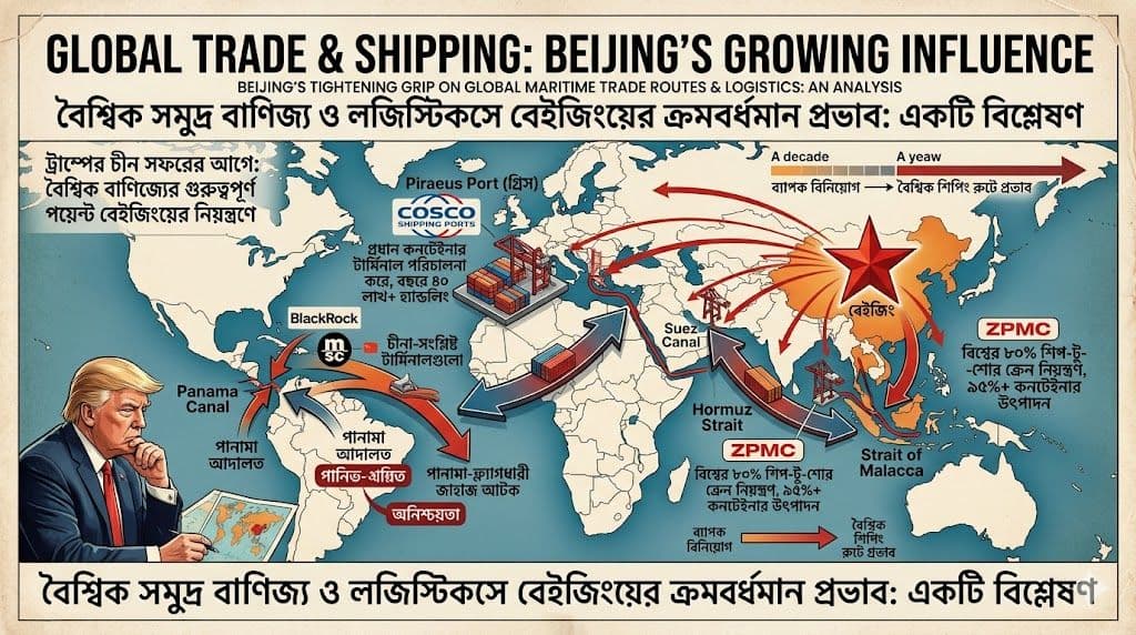 বিশ্ব বাণিজ্যের কৌশলগত রুটে চীনের শক্ত অবস্থান, সফরের আগেই চাপে ট্রাম্প