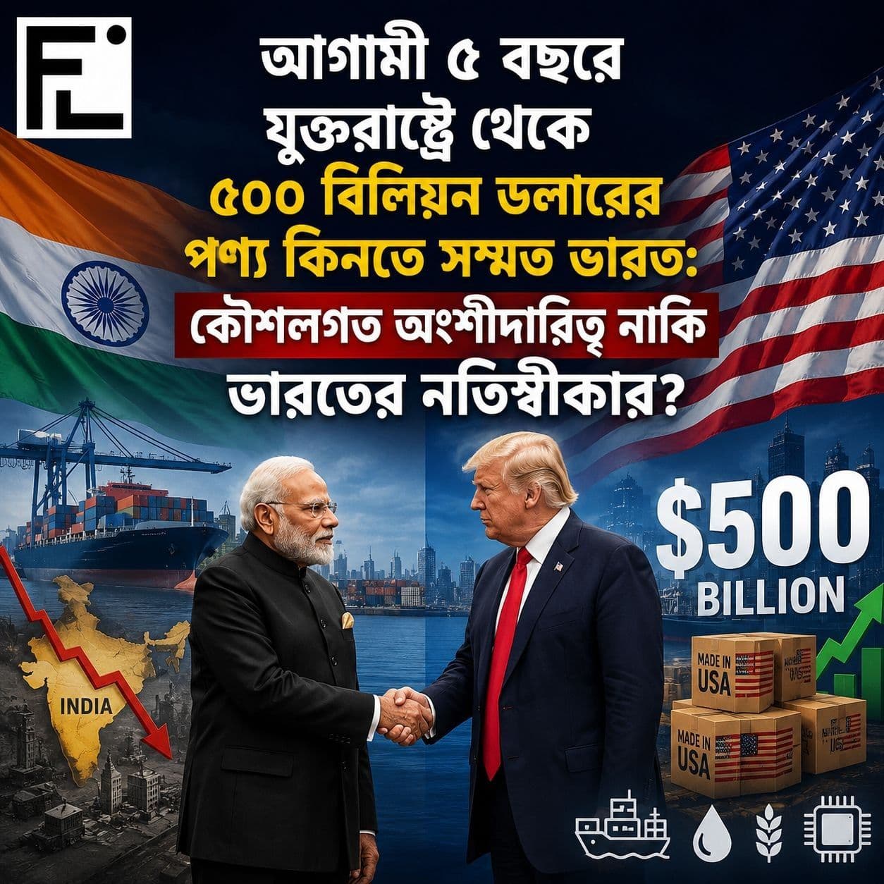 মার্কিন পণ্যে পাঁচশ বিলিয়ন ডলারের আগ্রহ: ভারতের কৌশলগত অংশীদারিত্ব নাকি অর্থনৈতিক চাপের কাছে নতি?