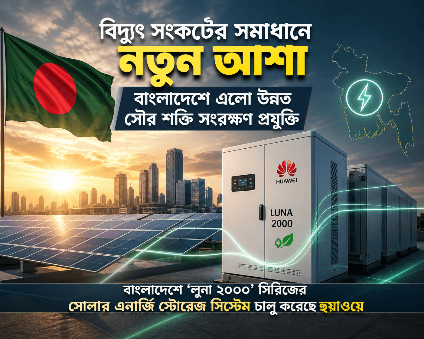 বাংলাদেশে সোলার এনার্জি স্টোরেজ সিস্টেম আনল হুয়াওয়ে