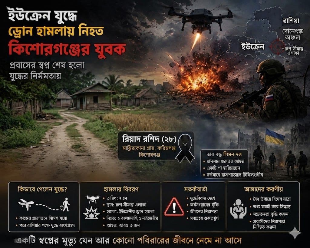 ইউক্রেন যুদ্ধের আগুনে নিভে গেল কিশোরগঞ্জের তরুণের স্বপ্ন